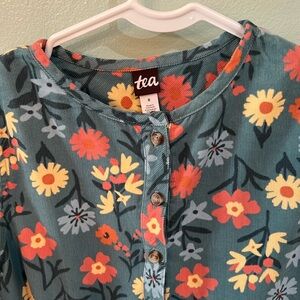 Tea Collection Lightweight Corduroy Henley Sunflower Field Green Dress Size 8